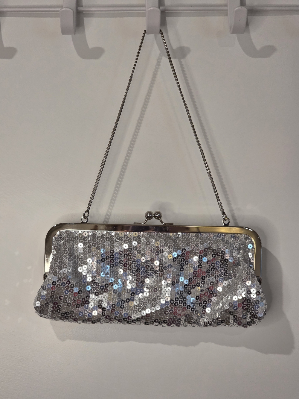 LOFT Silver Sequin Chain Clutch